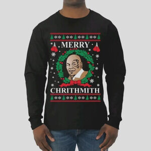 Merry Chrithmith Mike Tyson Ugly Christmas Unisex Crewneck Sweatshirt Black 2XL